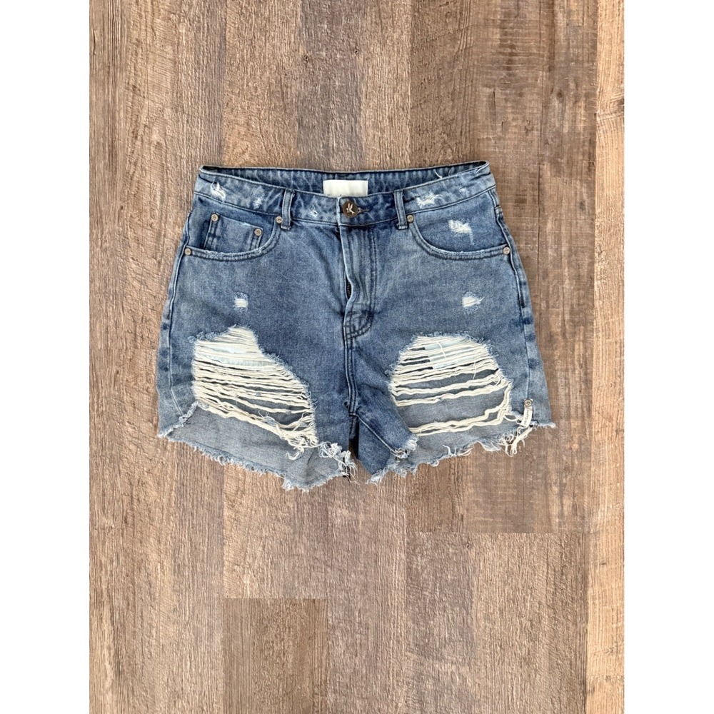 OneTeaspoon Legend Short Blue Distressed High Waist Denim Mom Shorts Size 28
